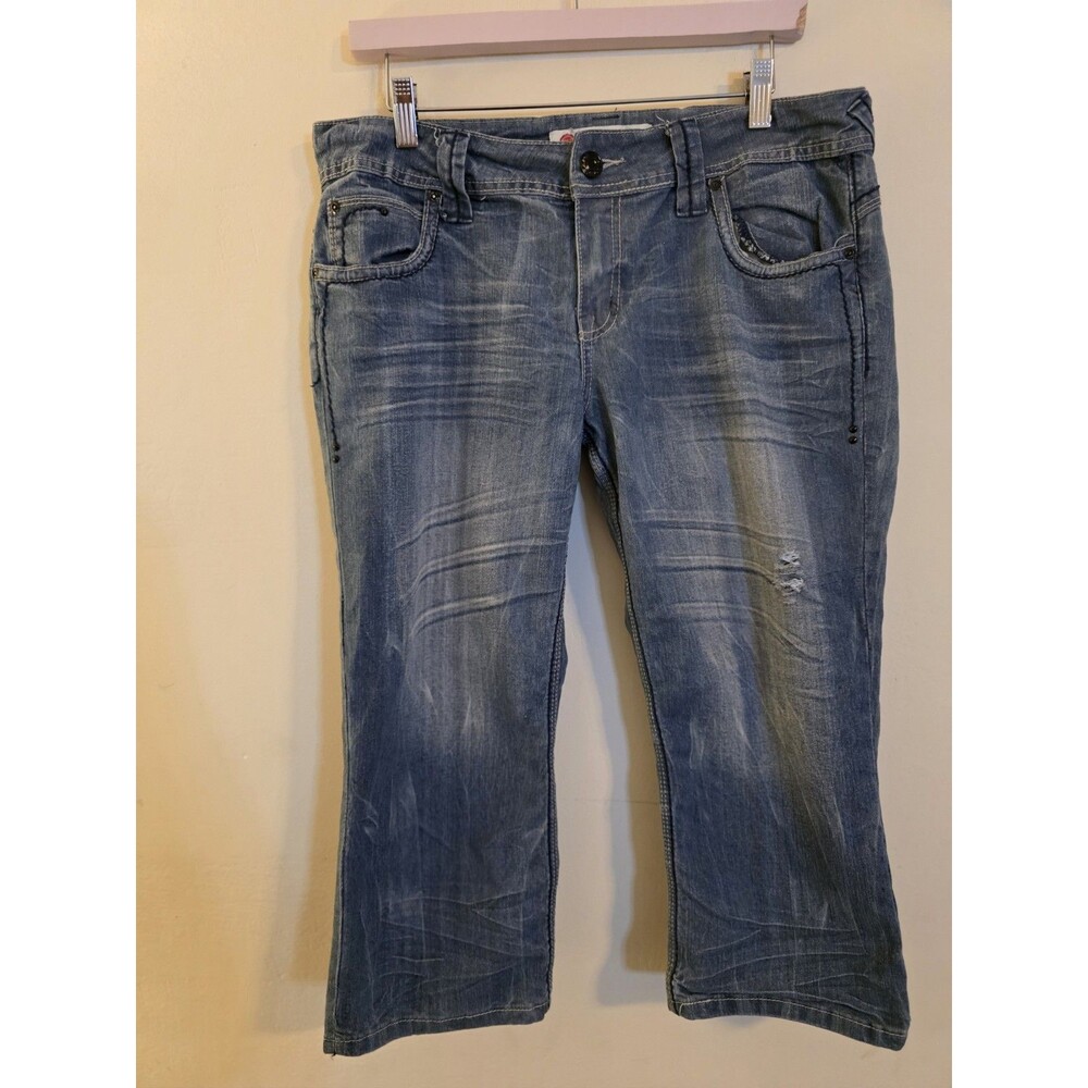 YASO Juniors Size 11/12. Blue Embellished‎ Pockets Stretch Capri Jeans